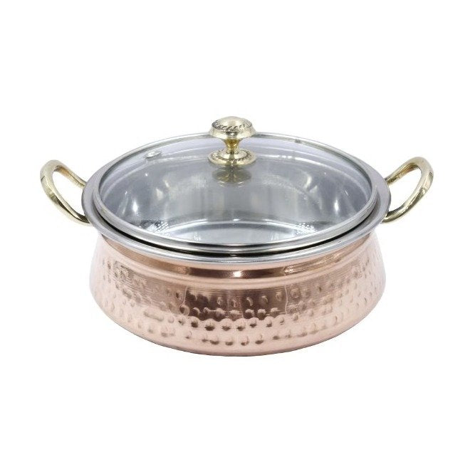 Prakash Pure Steel Copper Serving Handi Bowlwith Handle and Lid, Serveware & Tableware, Home Restaurant