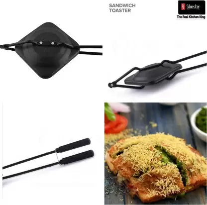 Heavy Deluxe Non-Stick Non-Electric Regular Gas Sandwich Toaster Toast  Black