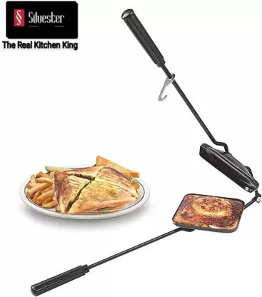 Heavy Deluxe Non-Stick Non-Electric Regular Gas Sandwich Toaster Toast  Black