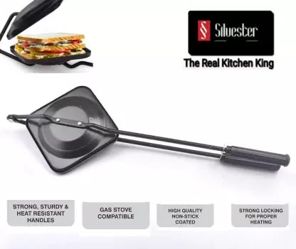 Heavy Deluxe Non-Stick Non-Electric Regular Gas Sandwich Toaster Toast  Black