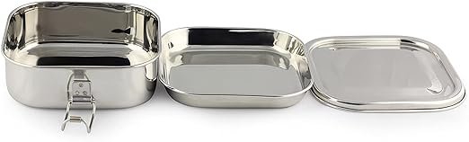 JVL Stainless Steel Lunch Box for Kids, Single Layer Tiffin Box for School and Office use with Inner Plate - Square - Medium Size