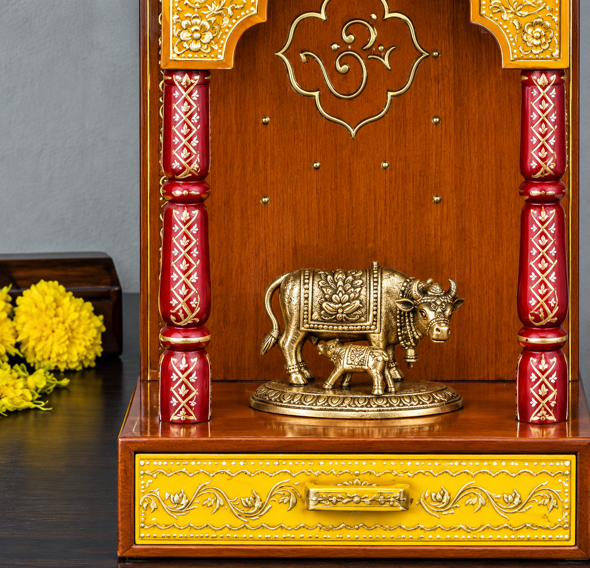 Brass Ganesh and Lakshmi Printed Cow and Calf