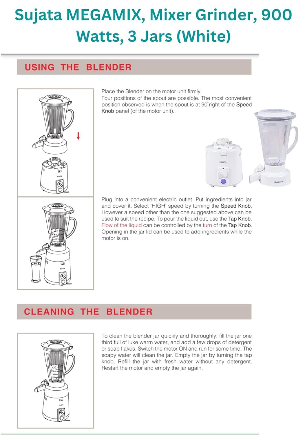 Sujata MegaMix MM 900-Watt Mixer Grinder