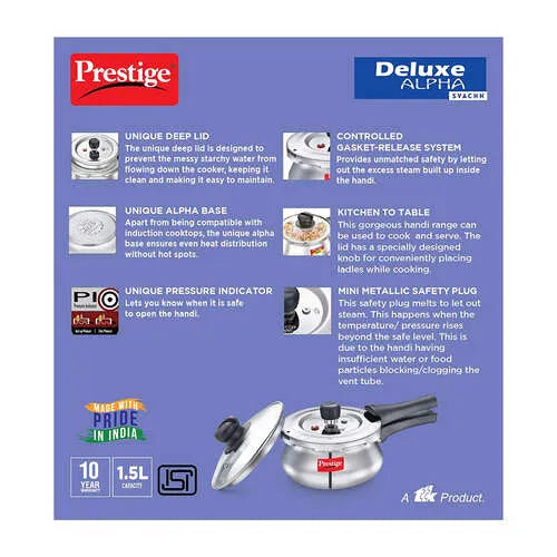 Prestige Deluxe Alpha Svachh Stainless Steel Handi Pressure Cooker