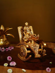 Brass Lord Ganesha Sitting on Rocking Chair and Reading Book Statue
