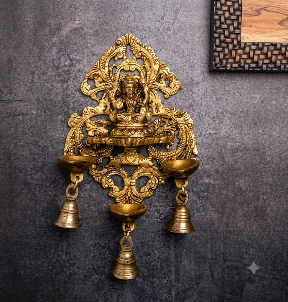 Brass Lakshmi Devi Bell Wall Hanging Statue