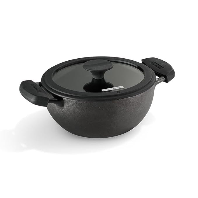 Tramontina Titanex Cast Iron Deep Kadai with Toughened Glass Lid