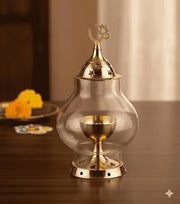 Brass Glass Akhand  Table Diya