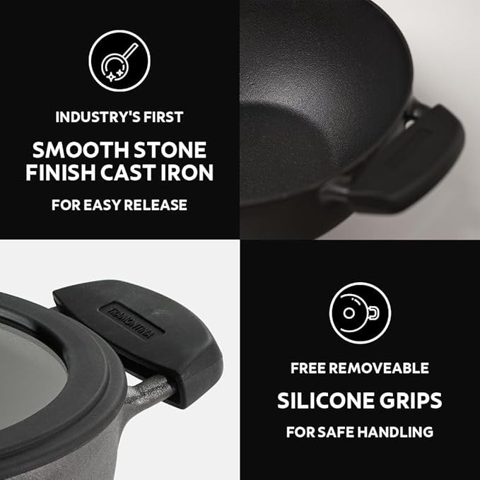 Tramontina Titanex Cast Iron Deep Kadai with Toughened Glass Lid