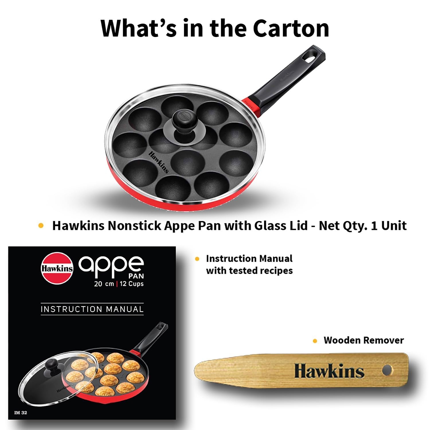 Hawkins Nonstick Appe Pan / Paniyaram Pan with Glass Lid
