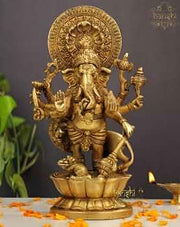 Brass Ashtabhuja Simha Ganesha Statue