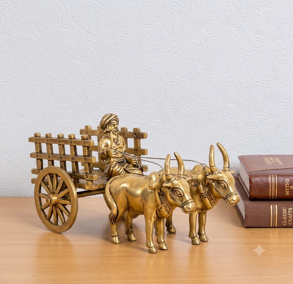 Brass Golden Bullock Cart Home Decor