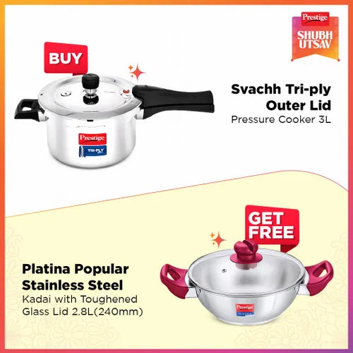 Prestige Svachh Triply Outer Lid Pressure Cooker With Free Platina Kadai with Lid