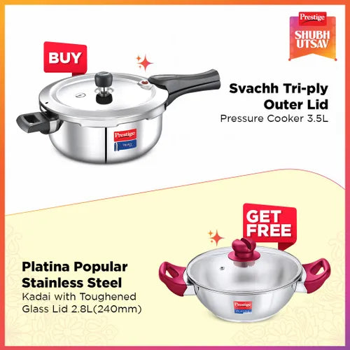Prestige Svachh Triply Outer Lid Pressure Cooker With Free Platina Kadai with Lid