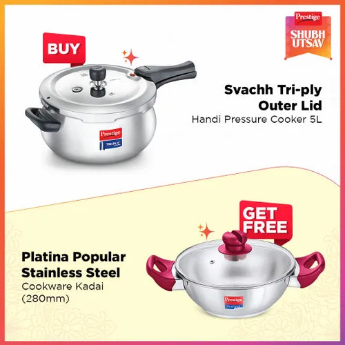 Prestige Svachh Triply Outer Lid Pressure Cooker With Free Platina Kadai with Lid
