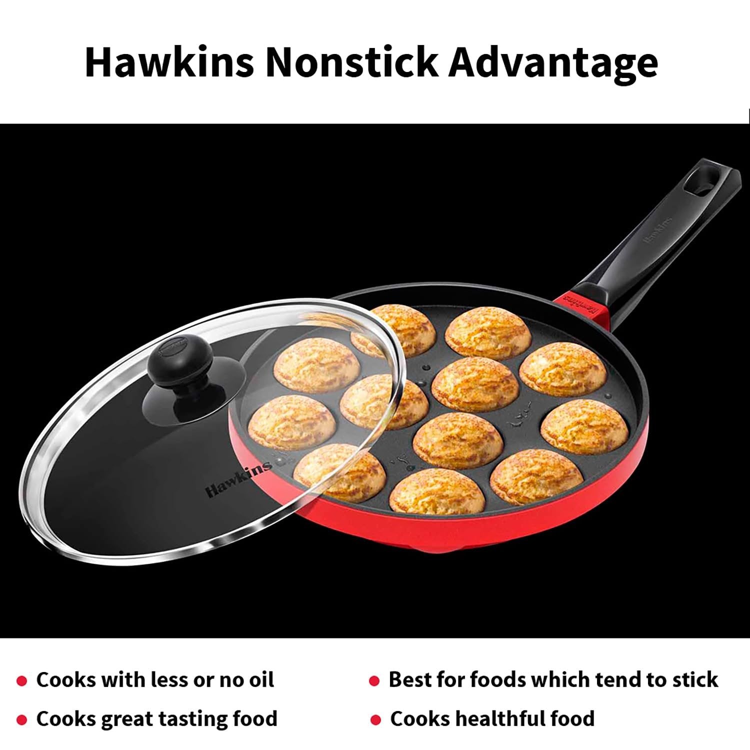 Hawkins Nonstick Appe Pan / Paniyaram Pan with Glass Lid
