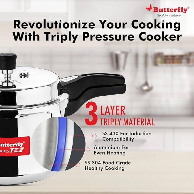 Butterfly Stainless Steel Tez Triply Outer Lid Pressure Cooker