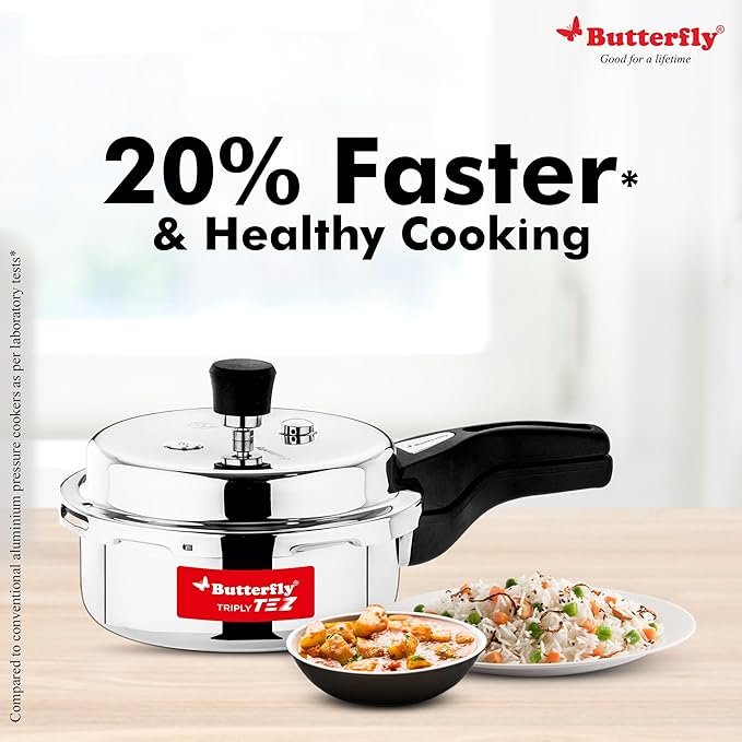 Butterfly Stainless Steel Tez Triply Outer Lid Pressure Cooker