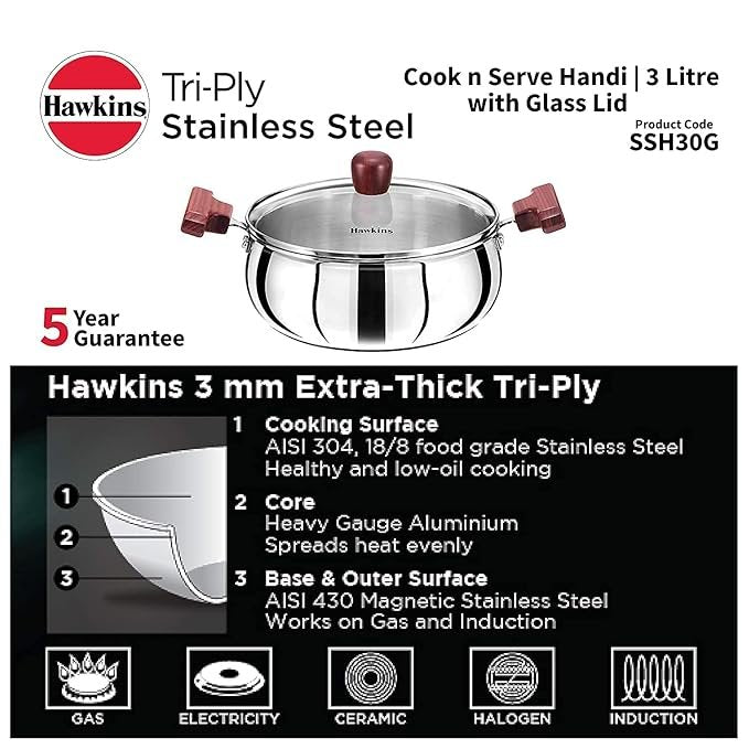 Hawkins Handi Cook n Serve Triply Stainless Steel