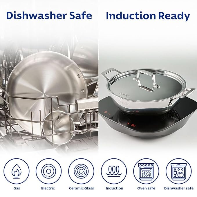 Tramontina Aeion Triply Stainless Steel Kadai with Lid