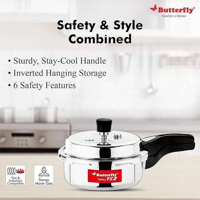 Butterfly Stainless Steel Tez Triply Outer Lid Pressure Cooker