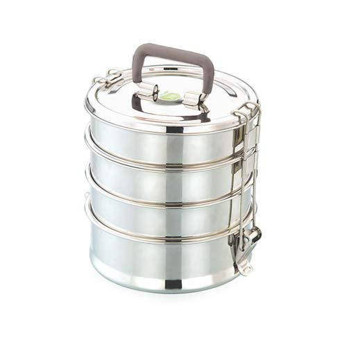 JVL Round Stainless Steel 4 Compartments Lunch Box