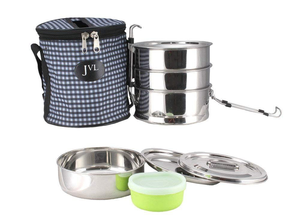 JVL Round Stainless Steel 4 Compartments Lunch Box