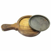 Wooden Round Base Sizzler Plate with handle