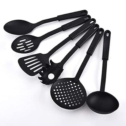 Nylon Heat-Resistant Nonstick Spoon Tool Set  Black  6pcs