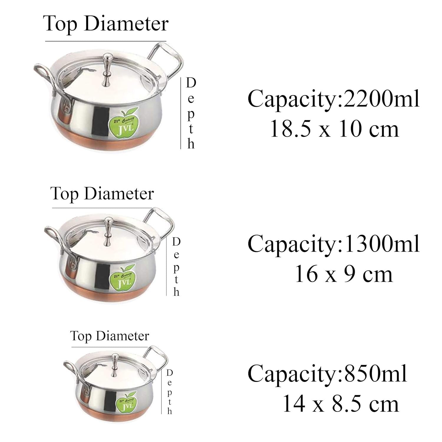 Jvl Classic Pot Copper Bottom 3 Set