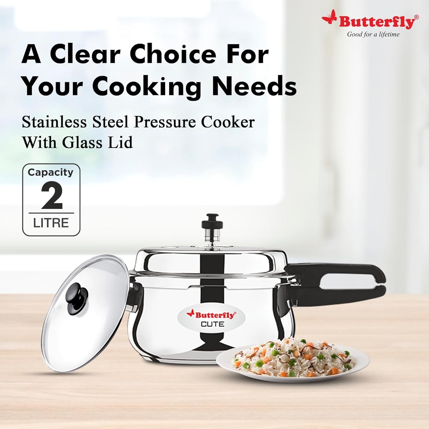 Butterfly Cute Outer Lid Stainless Steel Pressure Cooker With Glass Lid