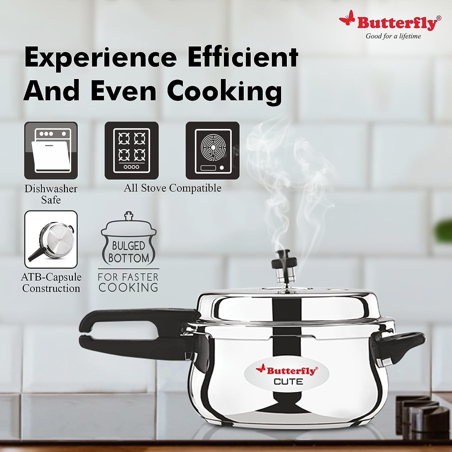 Butterfly Cute Outer Lid Stainless Steel Pressure Cooker With Glass Lid