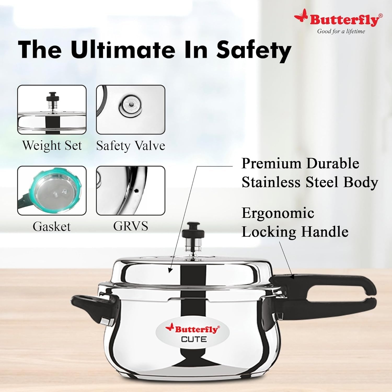 Butterfly Cute Outer Lid Stainless Steel Pressure Cooker With Glass Lid