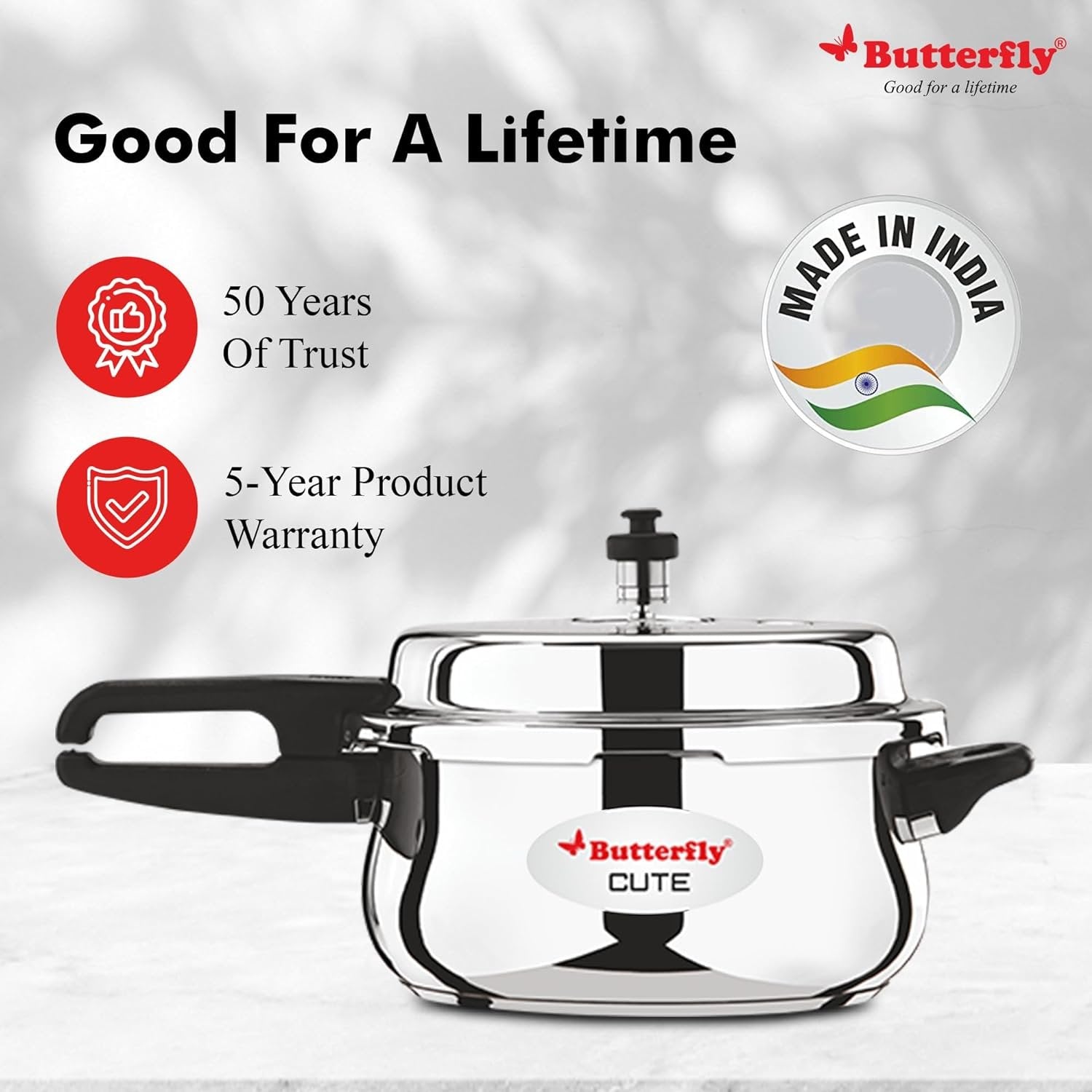 Butterfly Cute Outer Lid Stainless Steel Pressure Cooker With Glass Lid