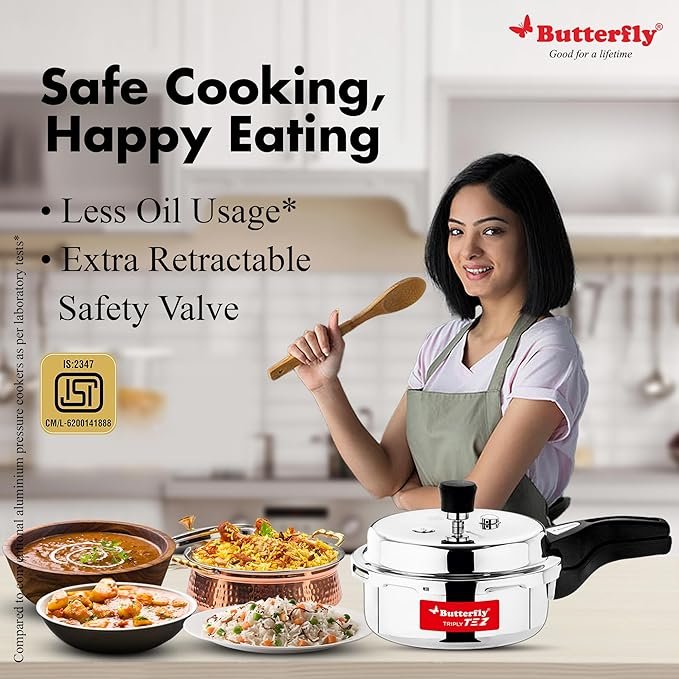 Butterfly Stainless Steel Tez Triply Outer Lid Pressure Cooker