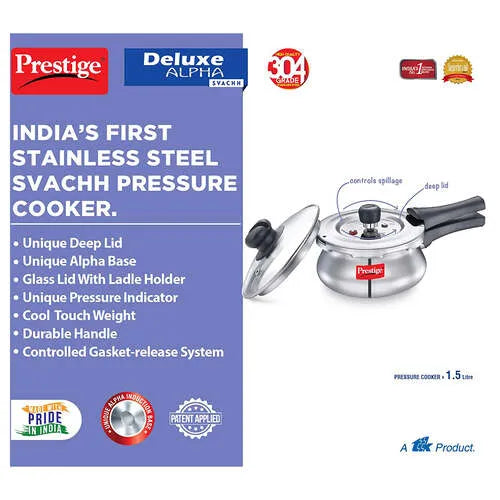 Prestige Deluxe Alpha Svachh Stainless Steel Handi Pressure Cooker