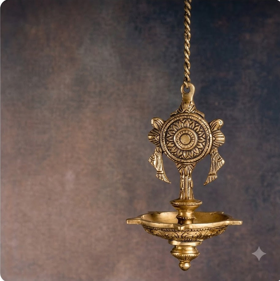 Brass Chakra Antique  Hanging Oil Lamp