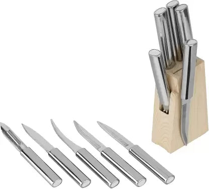 Stainless Steel Kitchen Knife Set with Wooden Block