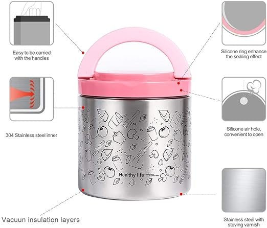 Insulated Food Jar 650ml Lunch Thermos with Handles, Portable Stainless Steel Lunch Containers