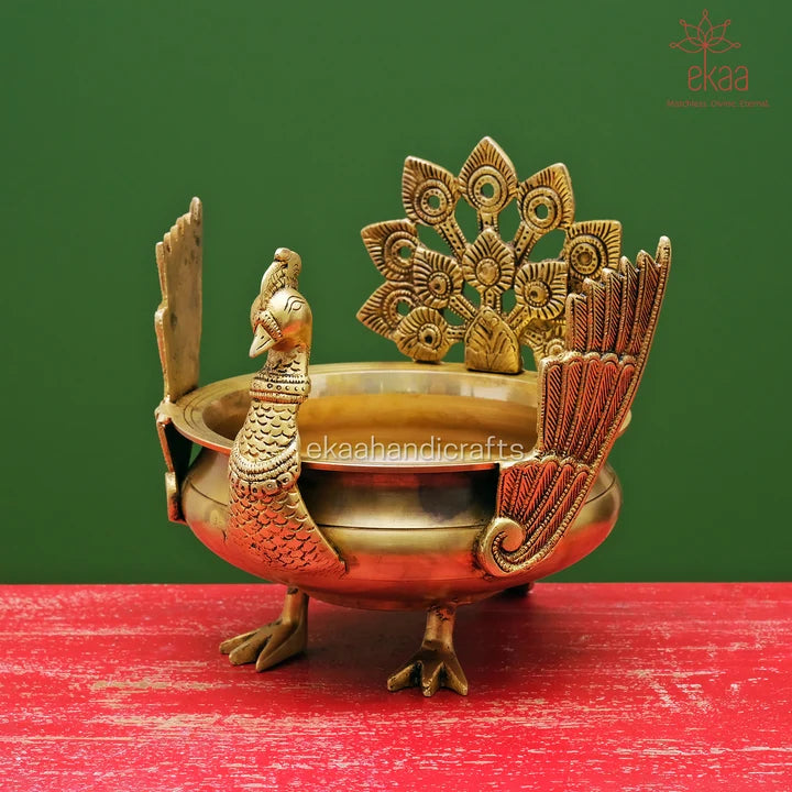 Brass Antique Peacock Design Uruli