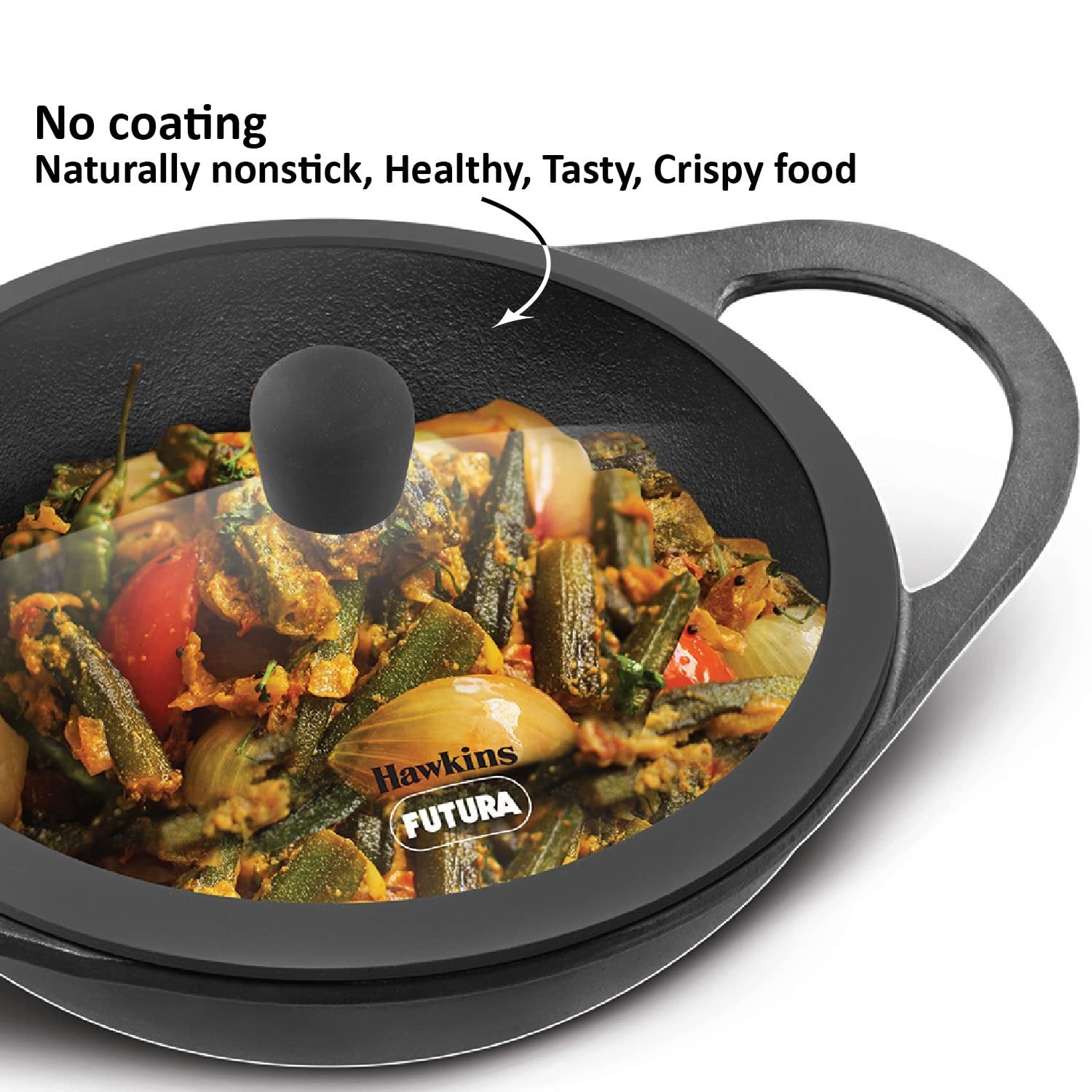Hawkins Futura Naturally Nonstick Cast Iron Kadai with Glass Lid