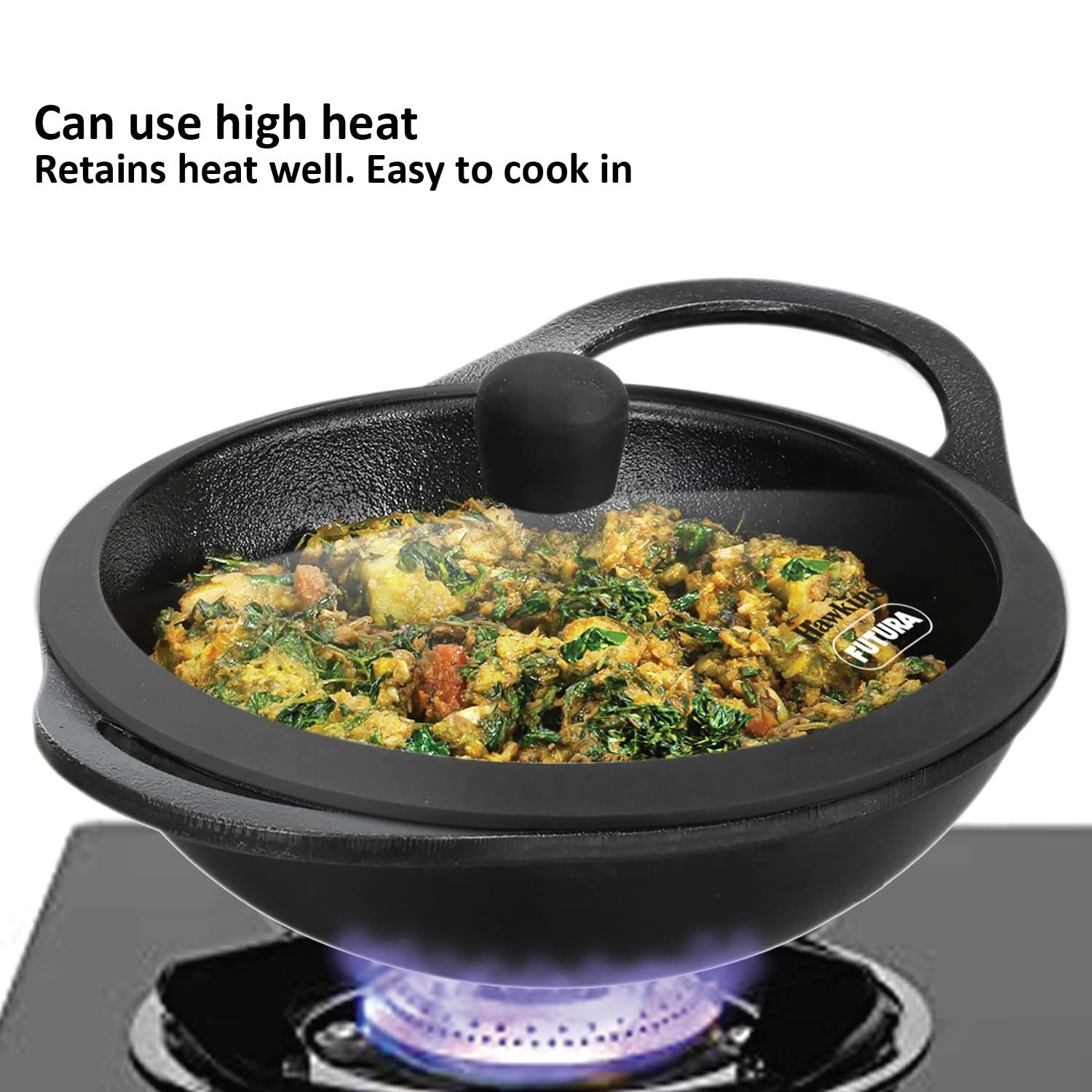 Hawkins Futura Naturally Nonstick Cast Iron Kadai with Glass Lid