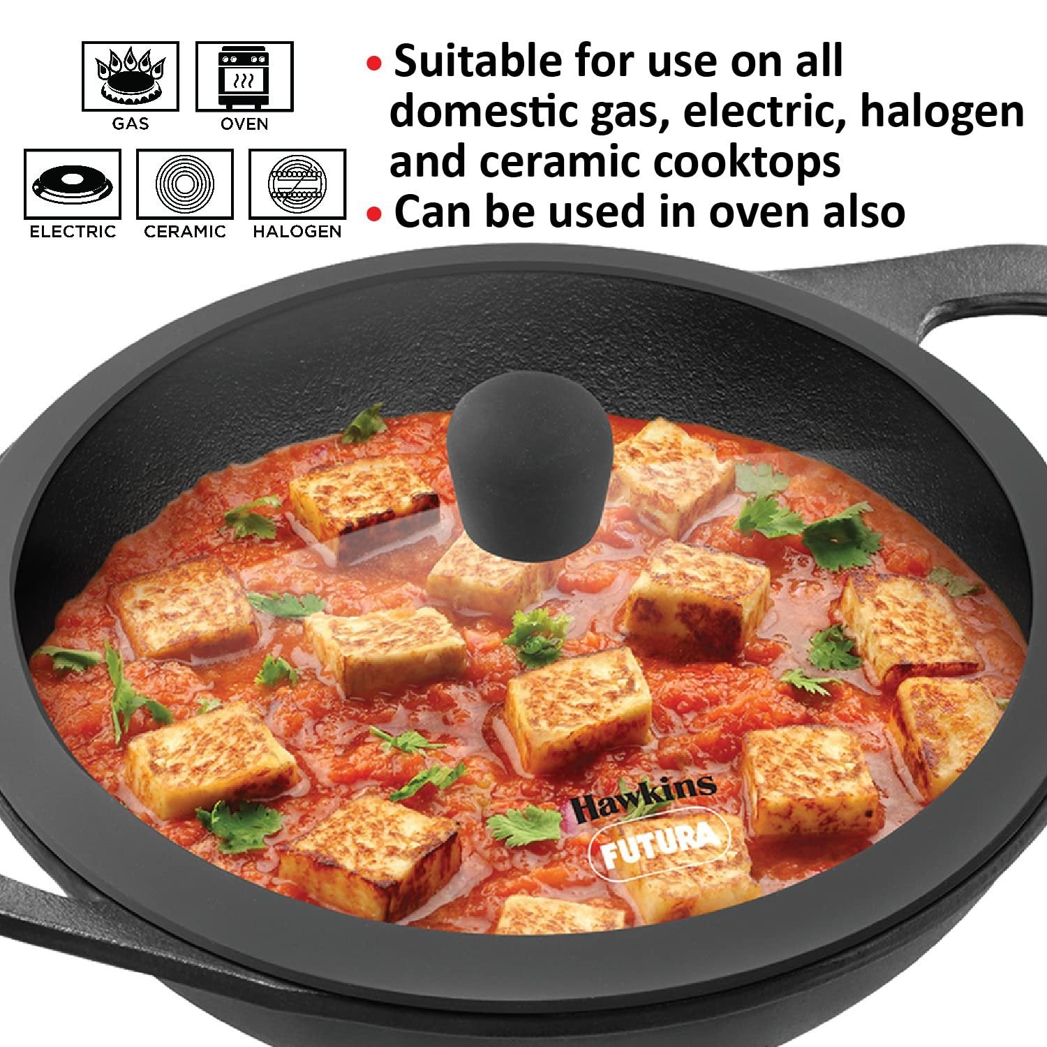 Hawkins Futura Naturally Nonstick Cast Iron Kadai with Glass Lid