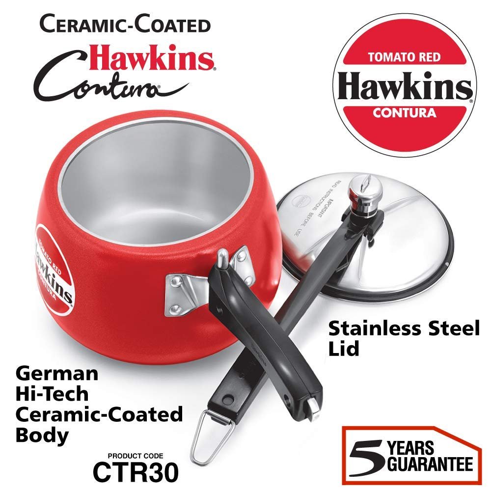 Hawkins Ceramic Coated Handi Cooker, Tomato Red 3Ltr