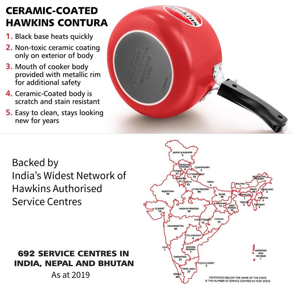 Hawkins Ceramic Coated Handi Cooker, Tomato Red 3Ltr