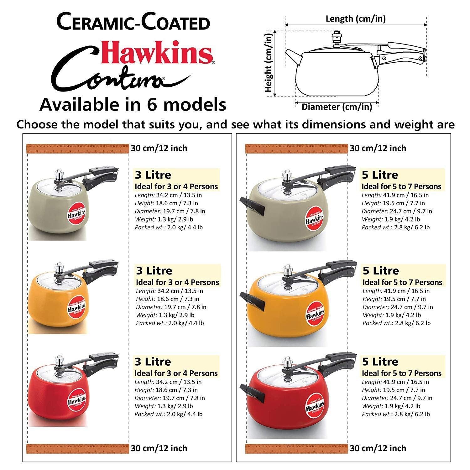 Hawkins Ceramic Coated Handi Cooker, Tomato Red 3Ltr