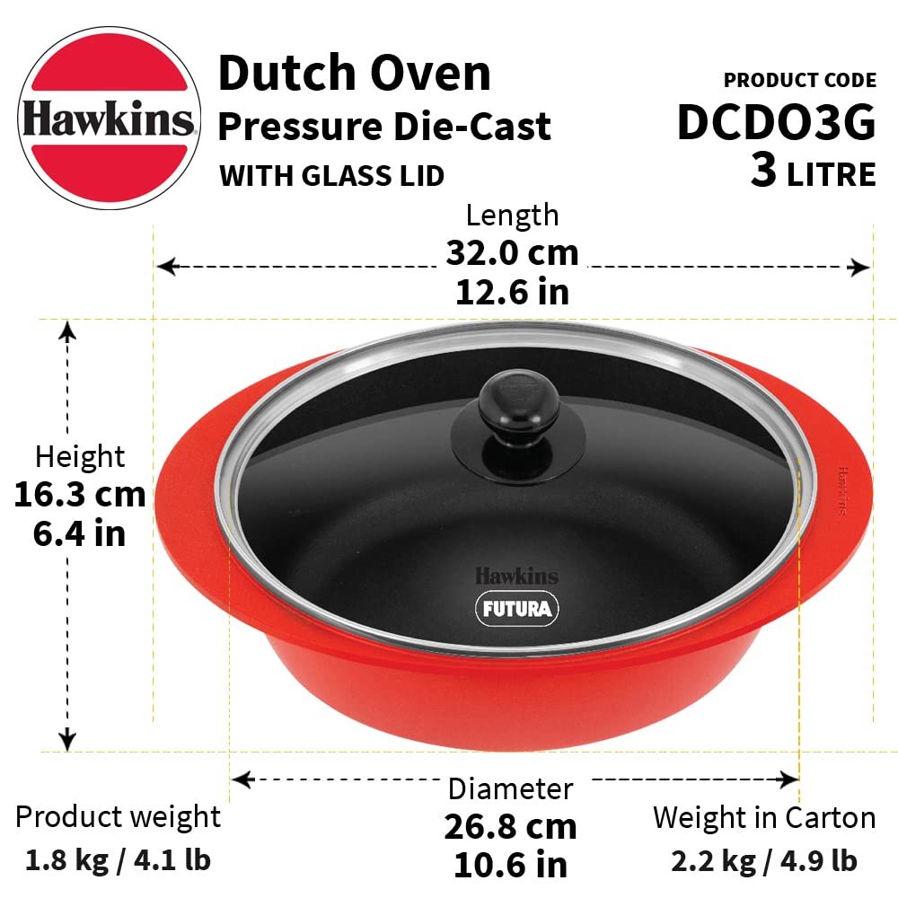 Hawkins Die Cast Dutch Oven Red Ceramic Coated Casserole