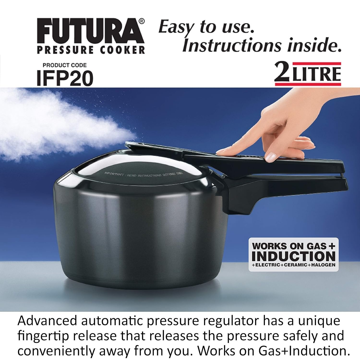 Hawkins Pressure Cooker Futura 2 Litre Black