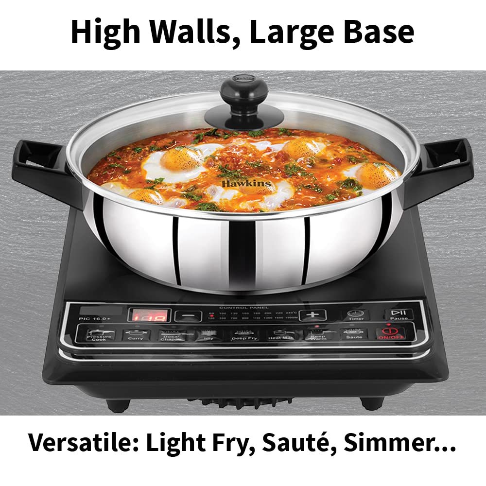 Hawkins Cook n Serve Stainless Steel Fry Pan with Glass Lid