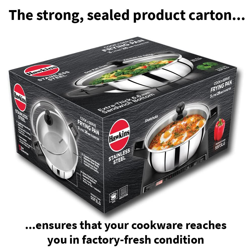 Hawkins Cook n Serve Stainless Steel Fry Pan with Glass Lid